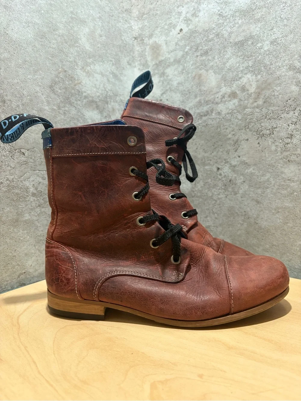 John Fluevog Radio BBC Distressed Leather Boot size women’s 7